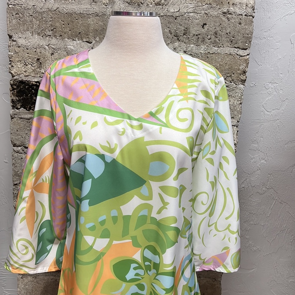 MISSLOOK Floral Print V-neck Tunic with Three Quarter Sleeves size XL